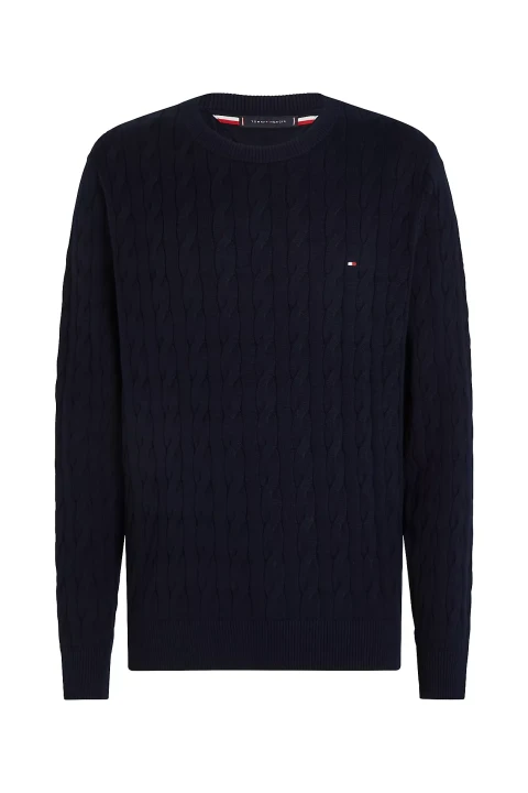 Erkek Classıc Cotton Cable Crew Neck Kazak-Lacivert 