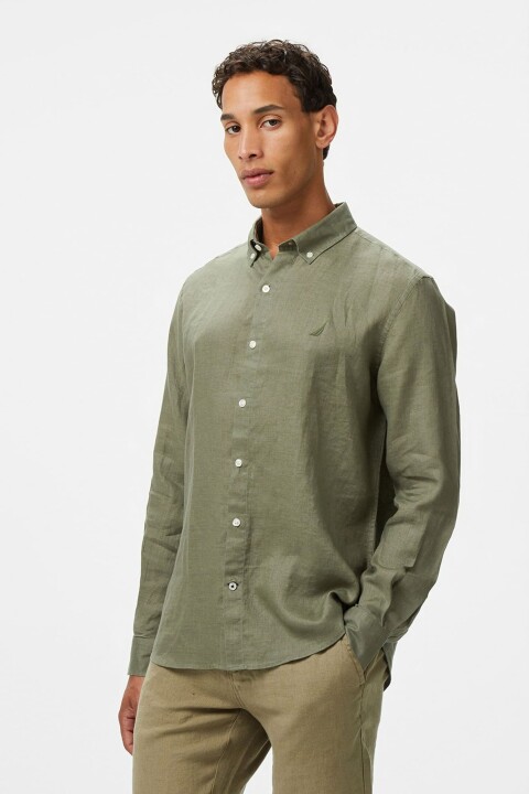 Erkek Classic Fit Keten Gömlek - Yeşil 