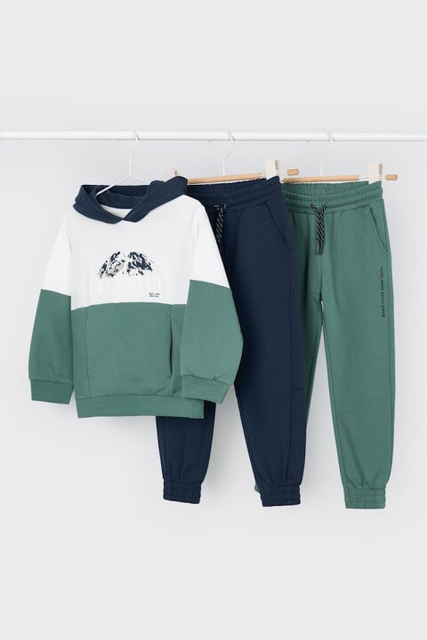Erkek Çocuk Baskılı Kapüşonlu 3 Parça Eşofman Takımı - Yeşil/Lacivert 