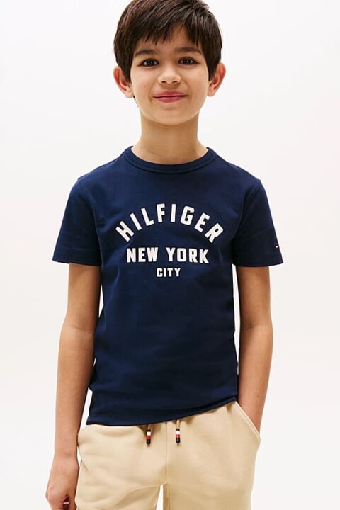 Erkek Çocuk Bisiklet Yaka Yazı Baskılı T-Shirt - Lacivert 