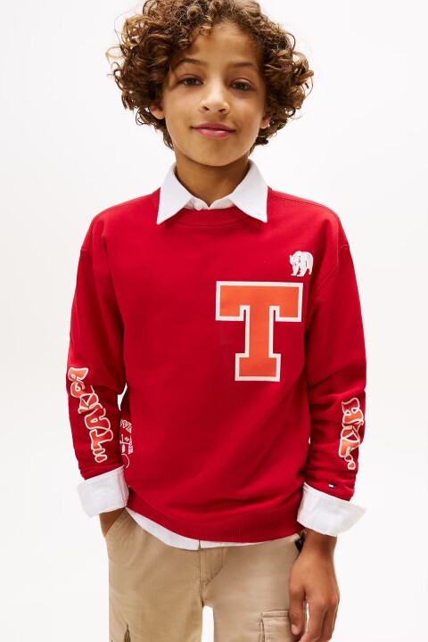 Erkek Çocuk Camp T Harf ve Baskı Detaylı Sweatshirt - Kırmızı 