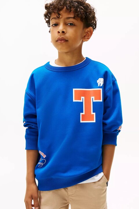 Erkek Çocuk Camp T Harf ve Baskı Detaylı Sweatshirt - Mavi 
