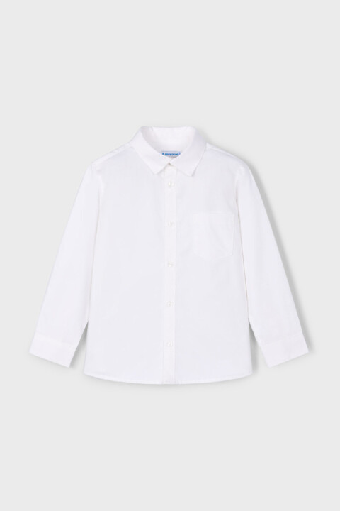 Erkek Çocuk Cepli Basic Uzun Kollu Gömlek - Beyaz 