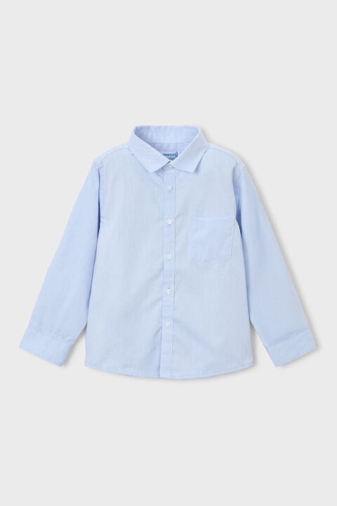 Erkek Çocuk Cepli Basic Uzun Kollu Gömlek - Mavi 