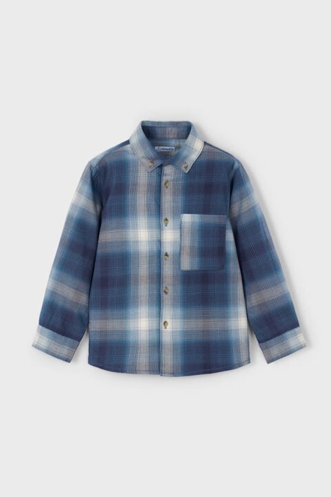 Erkek Çocuk Cepli Ekose Desenli Uzun Kollu Gömlek - Lacivert 