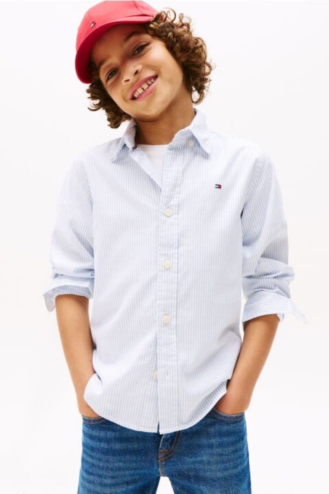 Erkek Çocuk Çizgili Düğmeli Yaka Gömlek - Açık Mavi 