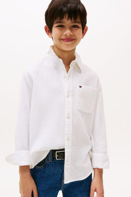 Erkek Çocuk Dokulu Pamuklu Gömlek - Beyaz 