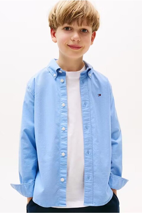 Erkek Çocuk Düğmeli Yaka Oxford Gömlek - Mavi 