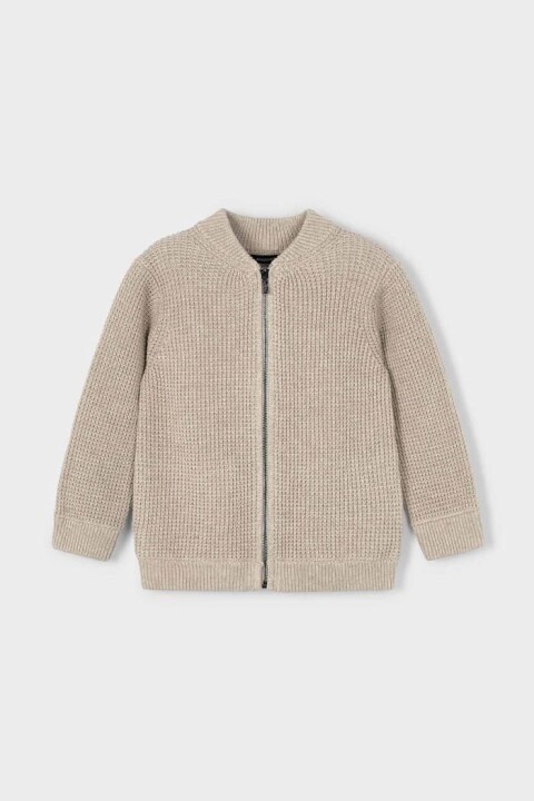 Erkek Çocuk Fermuarlı Dik Yaka Triko Hırka - Bej 