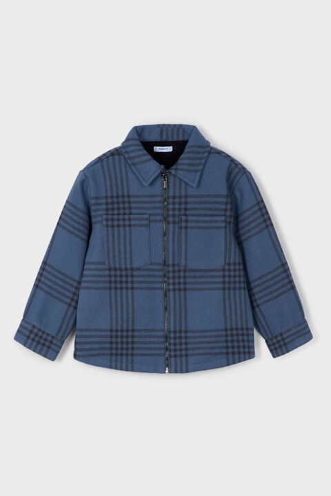 Erkek Çocuk Fermuarlı Ekose Desenli Gömlek Ceket - Mavi 