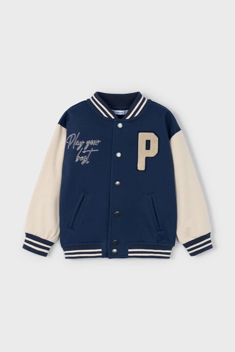 Erkek Çocuk Harf Aplikeli Garnili Kolej Ceket - Lacivert/Krem 