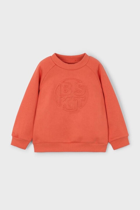 Erkek Çocuk Kabartma Baskılı Reglan Kollu Sweatshirt - Turuncu 