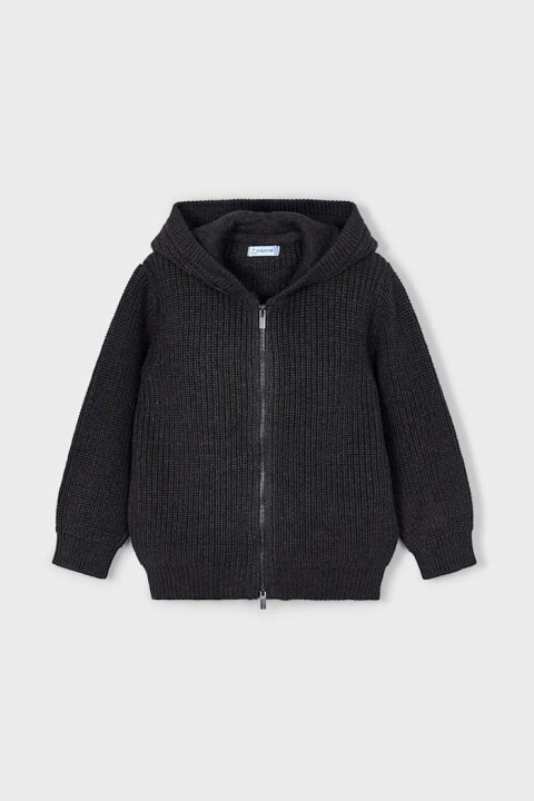 Erkek Çocuk Kapüşonlu Fermuarlı Triko Hırka - Antrasit 