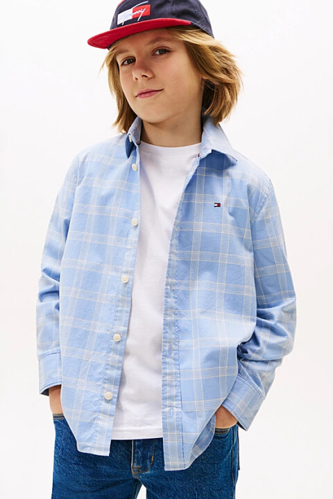 Erkek Çocuk Kareli Klasik Yaka Gömlek - Açık Mavi 