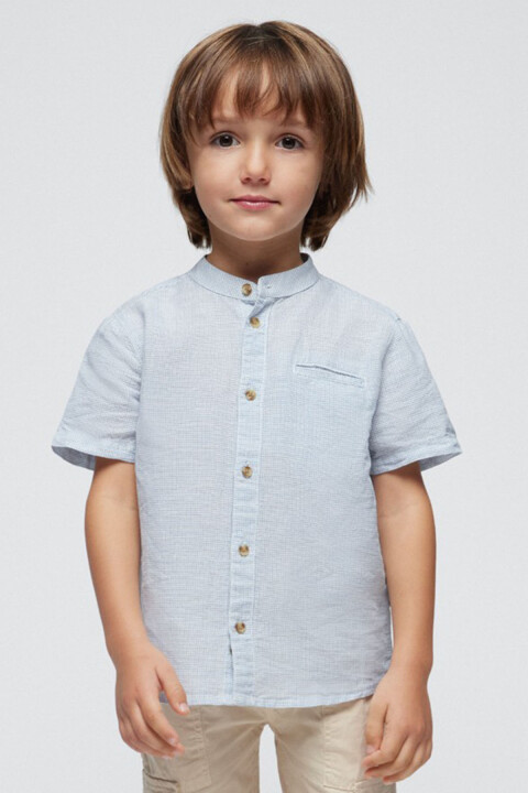 Erkek Çocuk Kısa Kollu Keten Gömlek - Mavi 