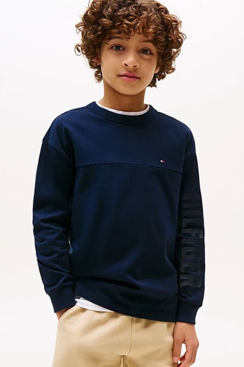 Erkek Çocuk Kolu Yazı Baskılı Uzun Kollu T-Shirt - Lacivert 