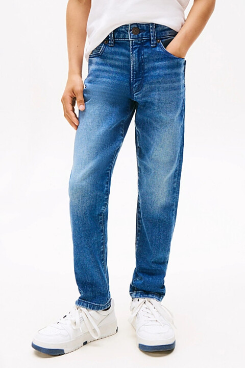 Erkek Çocuk Modern Düz Kesim Eskitme Görünümlü Jean Pantolon - Mavi 