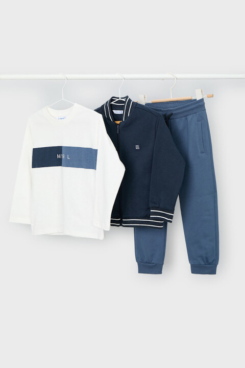 Erkek Çocuk Normal Kalıp 3 Parça Bomber Ceketli Eşofman Takımı - Lacivert 