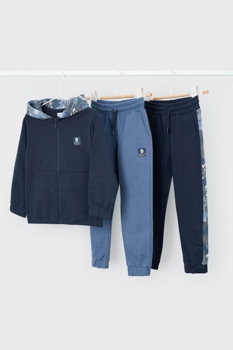 Erkek Çocuk Normal Kalıp 3 Parça Kamuflaj Desenli Eşofman Takımı - Lacivert 