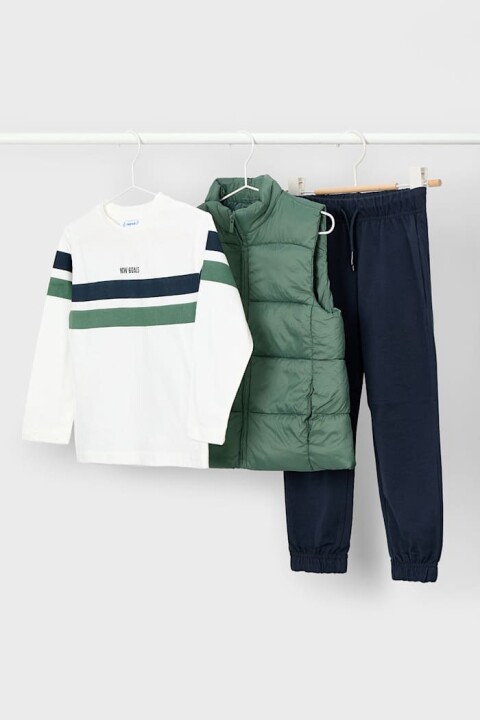 Erkek Çocuk Normal Kalıp 3 Parça Şişme Yelekli Takım - Yeşil 