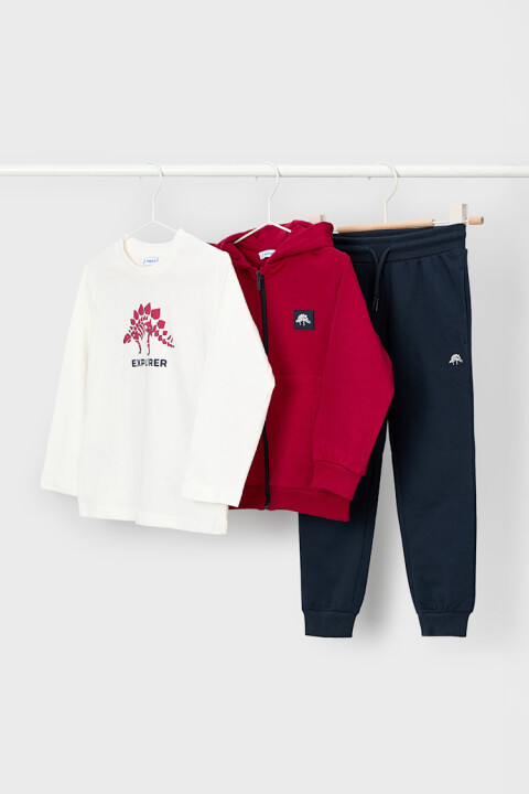 Erkek Çocuk Normal Kalıp Dinozor Temalı 3'lü Eşofman Takımı - Kırmızı 