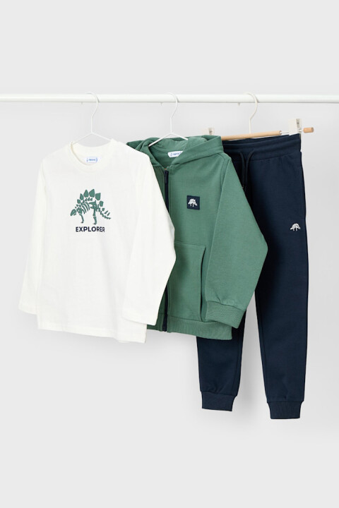 Erkek Çocuk Normal Kalıp Dinozor Temalı 3'lü Eşofman Takımı - Yeşil 