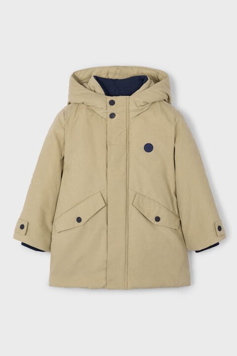 Erkek Çocuk Normal Kalıp Kapüşonlu Esnek Kumaşlı Parka - Açık Kahverengi 