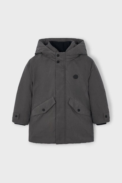 Erkek Çocuk Normal Kalıp Kapüşonlu Esnek Kumaşlı Parka - Gri 