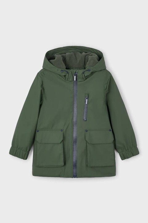 Erkek Çocuk Normal Kalıp Kapüşonlu İçi Polar Astarlı Yağmurluk - Yeşil 