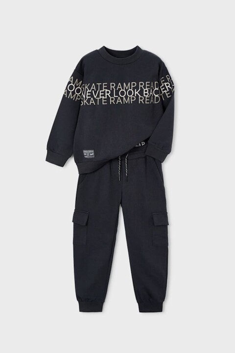 Erkek Çocuk Normal Kalıp Kargo Cepli 2'li Eşofman Takımı - Siyah 