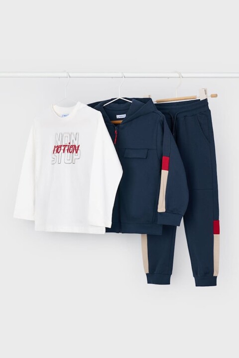 Erkek Çocuk Normal Kalıp Renk Bloklu 3'lü Eşofman Takımı - Lacivert 