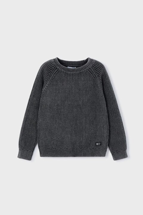 Erkek Çocuk Normal Kalıp Selanik Örgü Pamuklu Triko Kazak - Siyah 