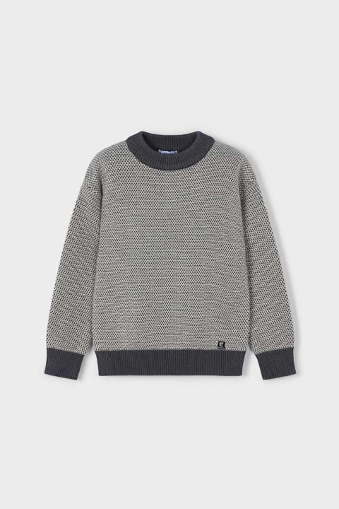 Erkek Çocuk Normal Kalıp Yün Karışımlı Dokulu Örgü Triko Kazak - Gri 