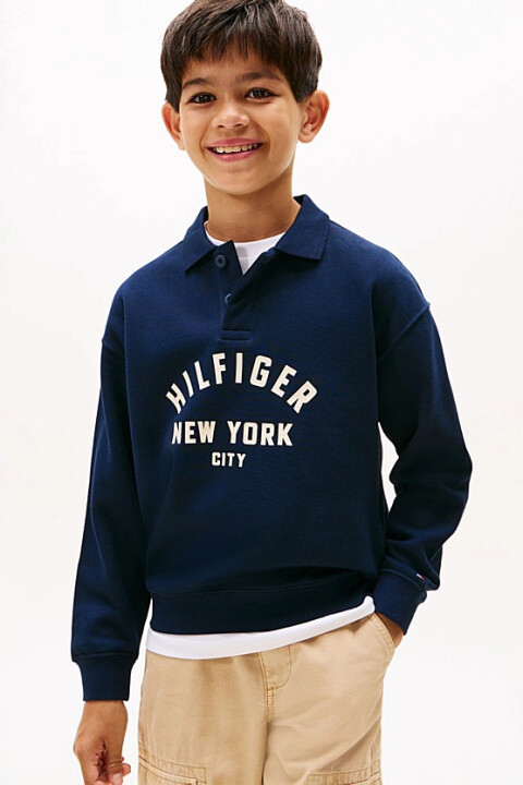 Erkek Çocuk Polo Yaka Grafik Baskılı Sweatshirt - Lacivert 