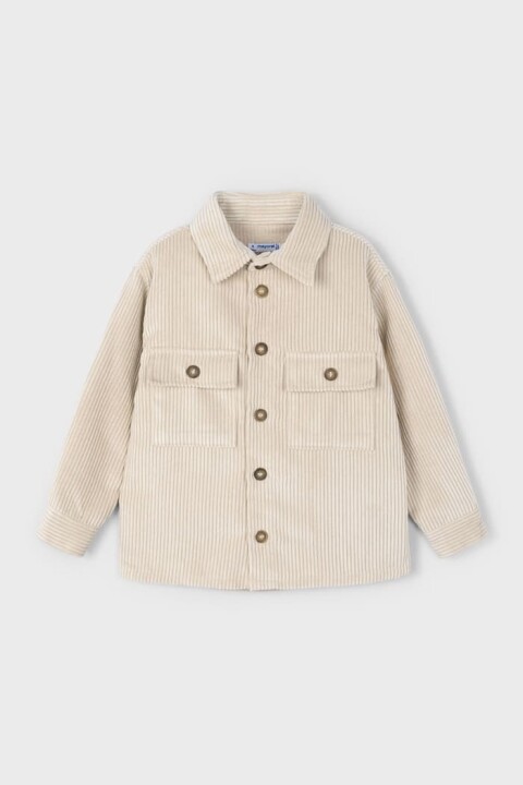 Erkek Çocuk Rahat Kalıp Fitilli Kadife Gömlek Ceket - Krem 