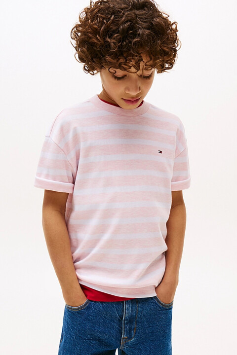 Erkek Çocuk Rahat Kesim Çizgili T-Shirt - Pembe 