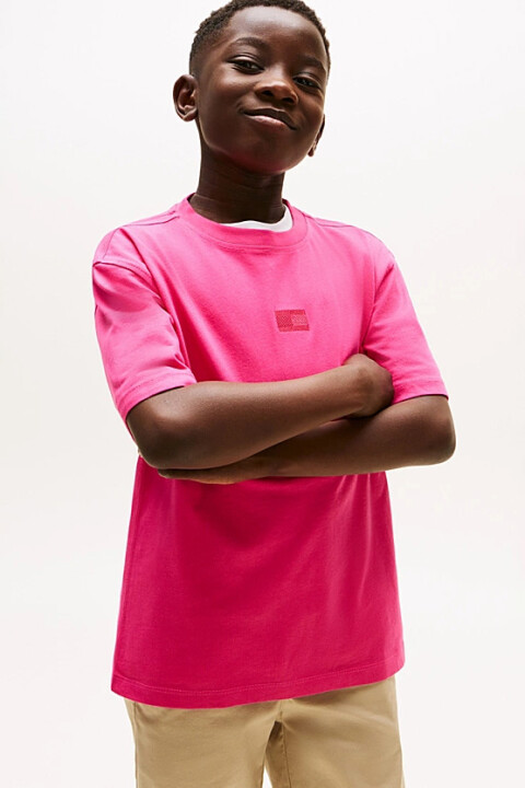 Erkek Çocuk Rahat Kesim Göğsü Tonal Armalı T-Shirt - Fuşya 