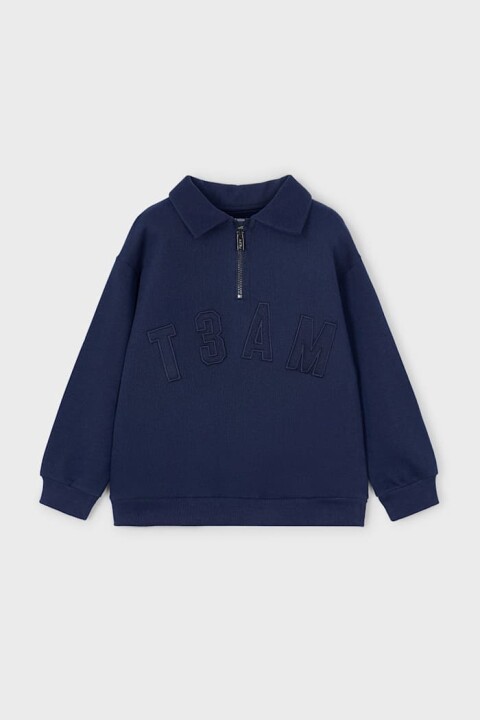 Erkek Çocuk Regular Fit Kabartma Yazılı Polo Yaka Sweatshirt - Lacivert 