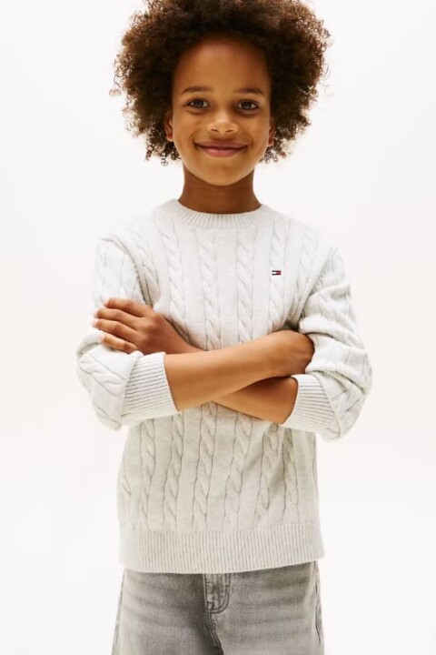 Erkek Çocuk Regular Fit Saç Örgüsü Desenli Triko Kazak - Gri 