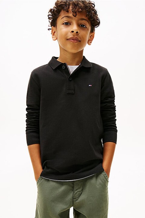 Erkek Çocuk Regular Kalıp Uzun Kollu Pike Polo Yaka T-Shirt - Siyah 