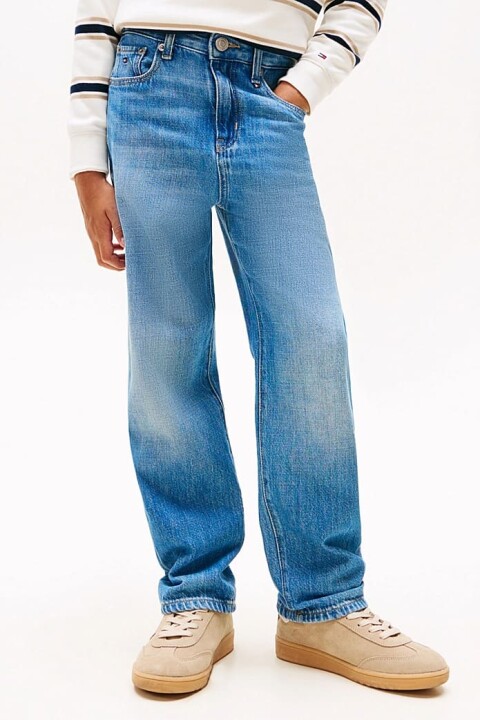 Erkek Çocuk Skater Kesim Eskitme Görünümlü Jean Pantolon - Mavi 