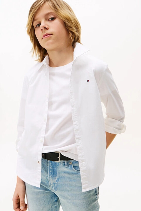 Erkek Çocuk Solid Stretch Poplin Gömlek - Beyaz 