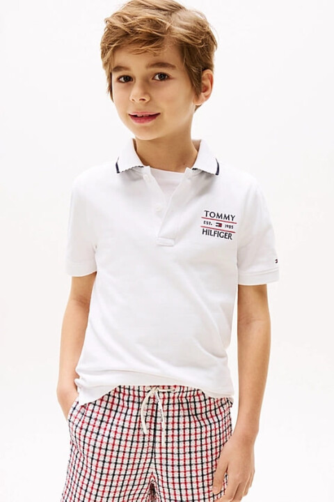 Erkek Çocuk Th Bayrak Logo Polo T-Shirt - Beyaz 
