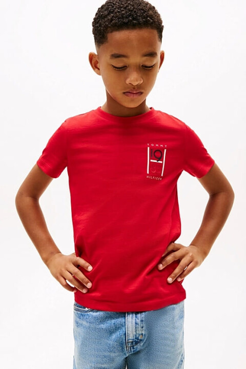 Erkek Çocuk Th Grafik Logo T-Shirt - Kırmızı 