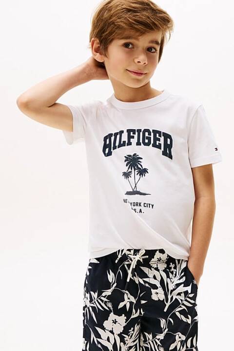 Erkek Çocuk Th Hilfiger Palm Logo T-Shirt - Beyaz 