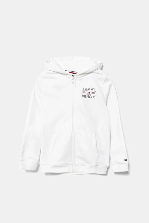 Erkek Çocuk Tommy Flag Fermuarlı Kapüşonlu Sweatshirt - Beyaz 