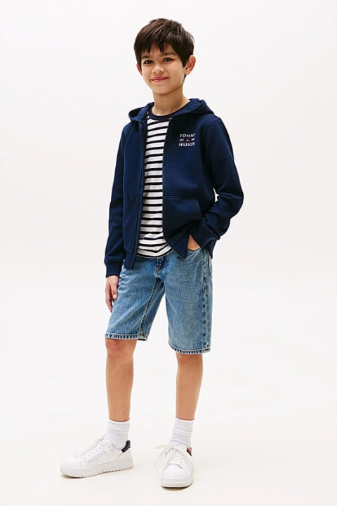 Erkek Çocuk Tommy Flag Fermuarlı Kapüşonlu Sweatshirt - Lacivert 