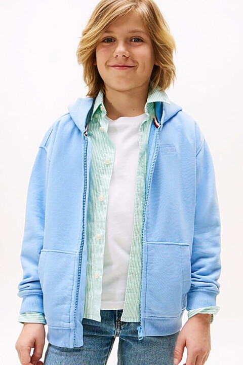 Erkek Çocuk Tonal Logo Fermuarlı Kapüşonlu Sweatshirt - Mavi 