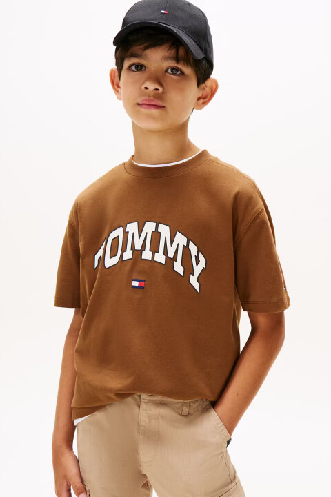 Erkek Çocuk Varsity Raised Print Kısa Kollu T-Shirt - Kahverengi 