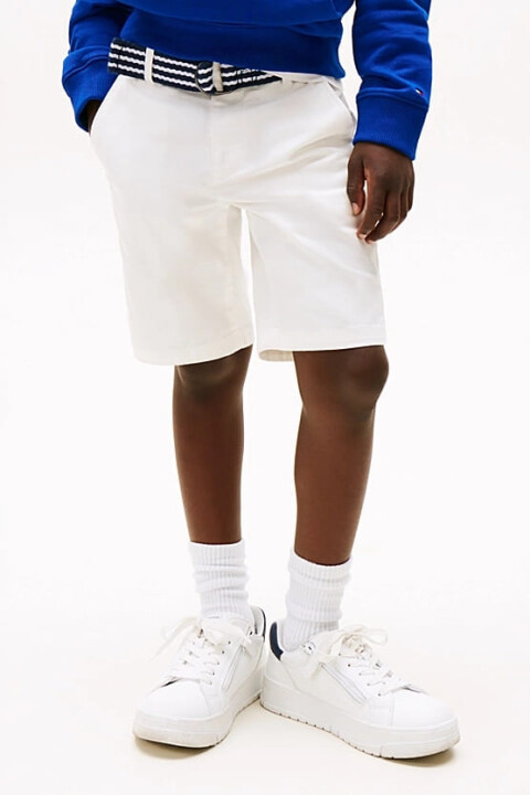 Erkek Çocuk Woven Belted Şort - Beyaz 